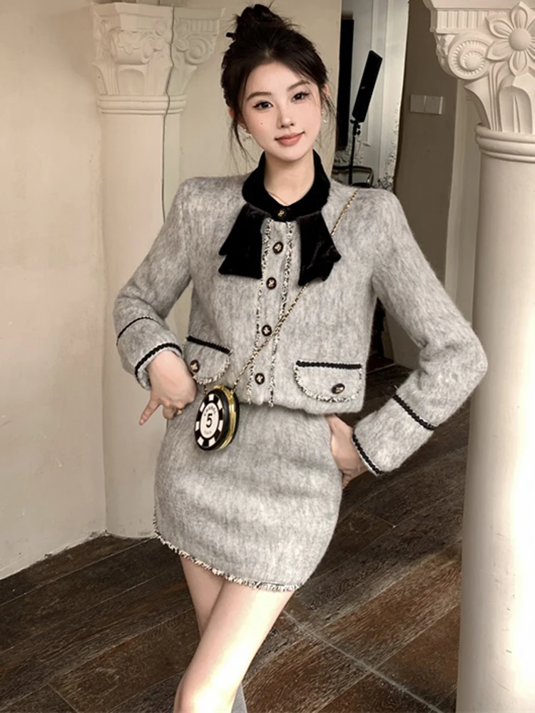 Autumn New French Luxury Small Fragrant Tweed Two Piece Set For Women Short Jacket Coat + Skirt Suits Fashion Sweet 2 Piece Sets