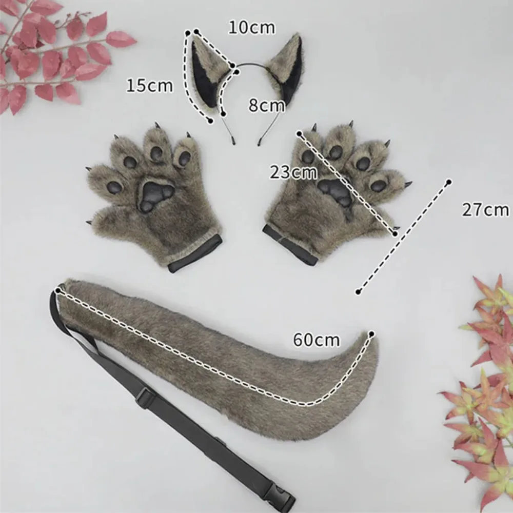 Werewolf Ears Tail Claw Wolf Ear Hairband Faux Fur Paw Glove Adjustable Belt Tail Cosplay Accessories Party Props for Girl Women 5