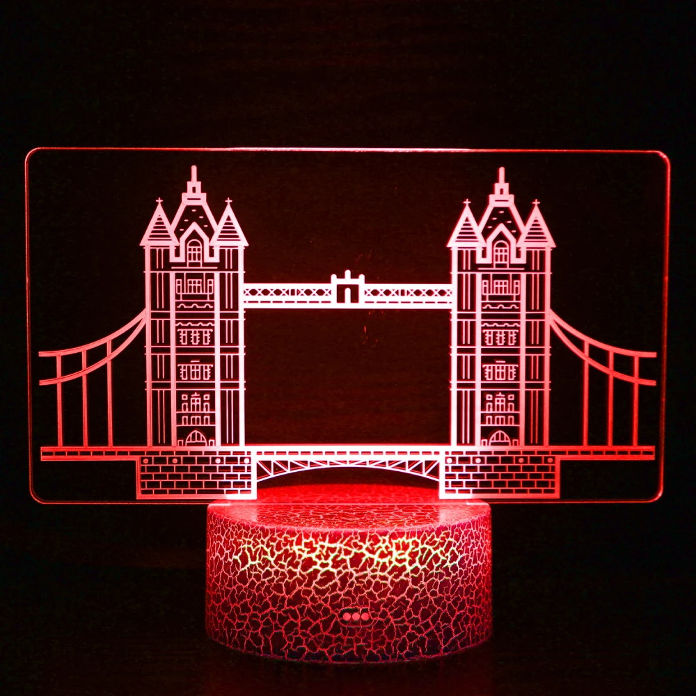 Nighdn London Tower Bridge Nightlight 3D Illusion Lamp Visual Bedroom Decoration LED Night Light 7 Color Changing Acrylic Gifts