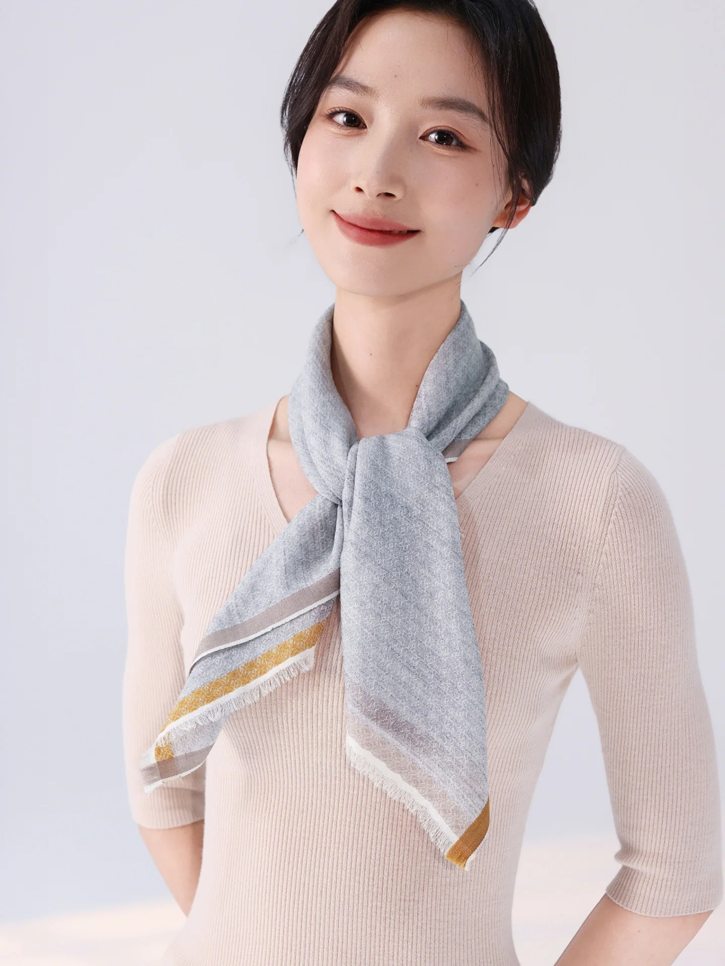 pure-wool-scarf-women's-spring-new-sle-thin-square-scarf-lightweight-luxury-feel-warmth-geometric-pattern-korean-sle