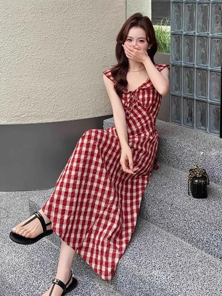 Vestidos sem mangas feminino estilo asiático primavera chiffon apliques shirring smocking plissado babado fairycore mori menina pastoral y2k