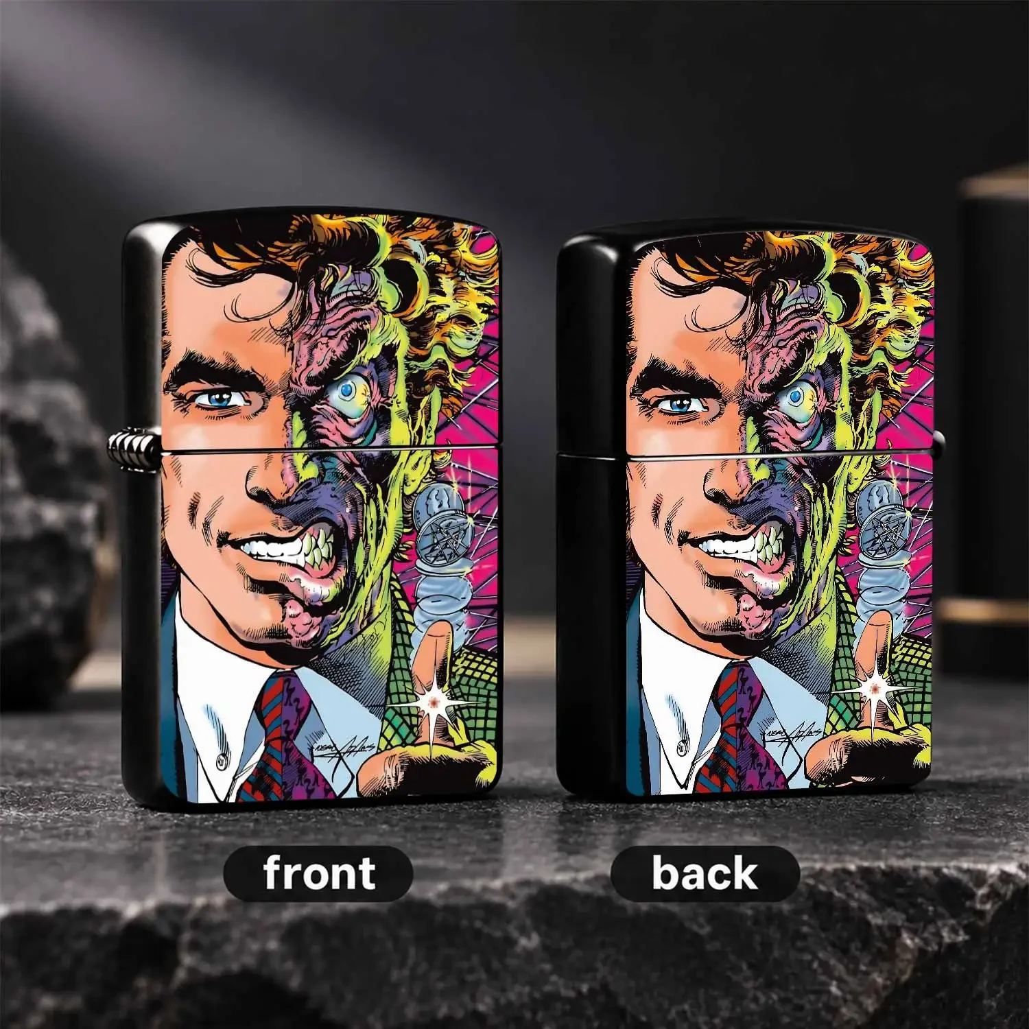 Two-Face Classic Comic Art Lighter, Stylish Retro Collectible Portable Ignition Device, Practical For Daily Use, Suitable For All Scenarios, Great For Gifting Or Personal Collection, Exquisite Detail For Comic Fans To Show Unique Taste Inte