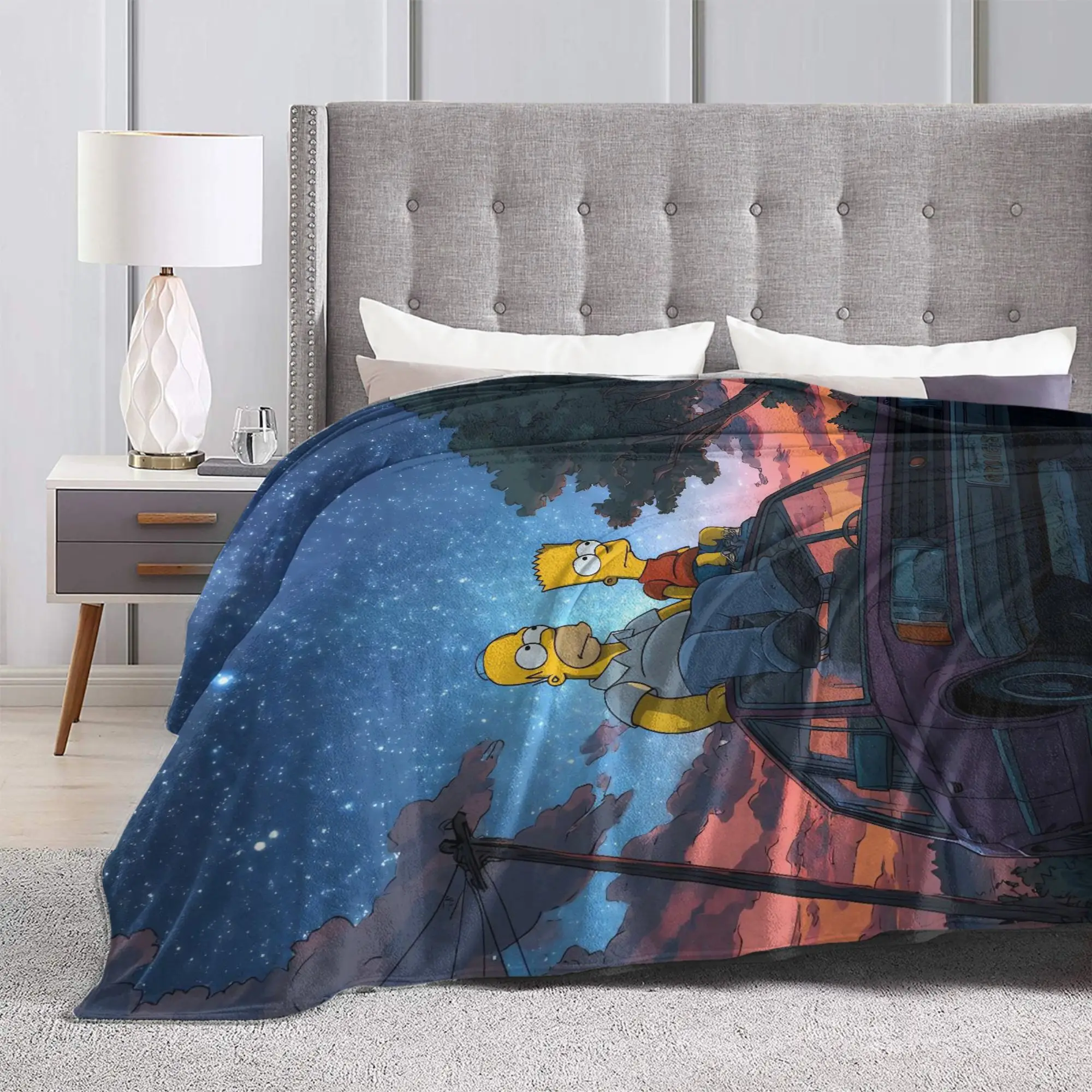 S-Simpsons السماء المرصعة بالنجوم البطانيات الفانيلا النسيج ديكور تنفس سوبر لينة رمي بطانية للمنزل في الهواء الطلق أفخم رقيقة لحاف