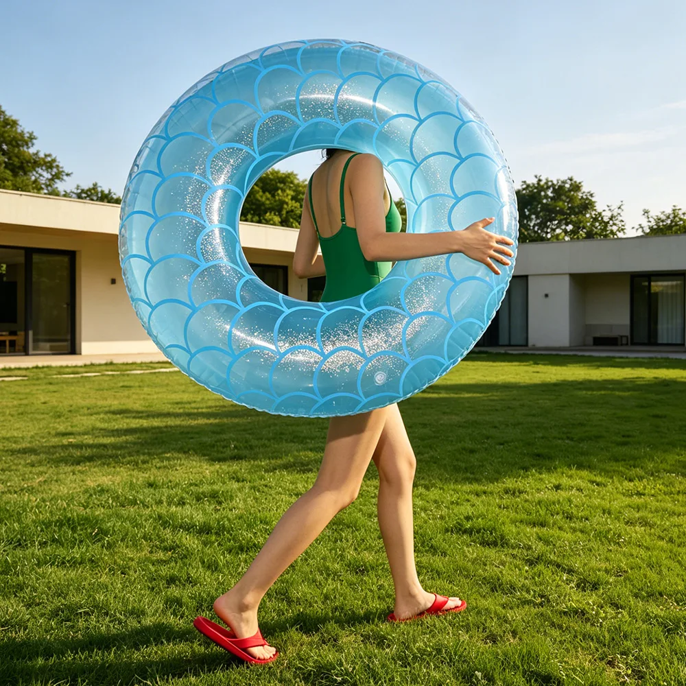 

2026 Sequin Mermaid Inflatable Swimming Ring Thickened Armpit Float for Adults Plus Size Women Pool Beach Toy
