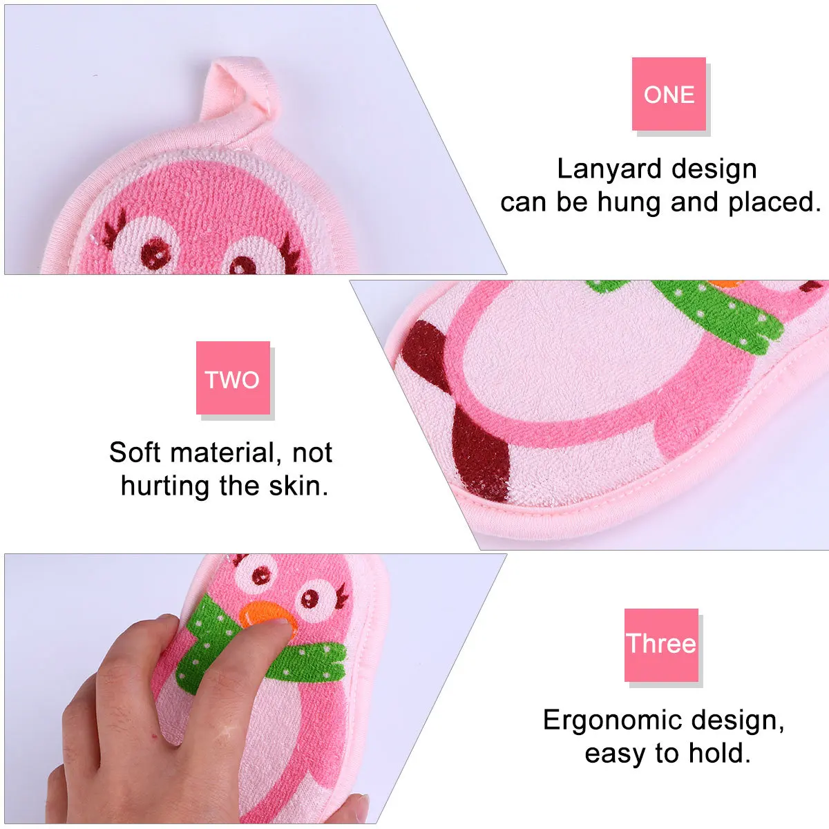 

3pcs Baby Sponges Small Cartoon Design Ergonomic Handle Sling Storage Safe For Delicate Skin Baby Bathing Gloves Children