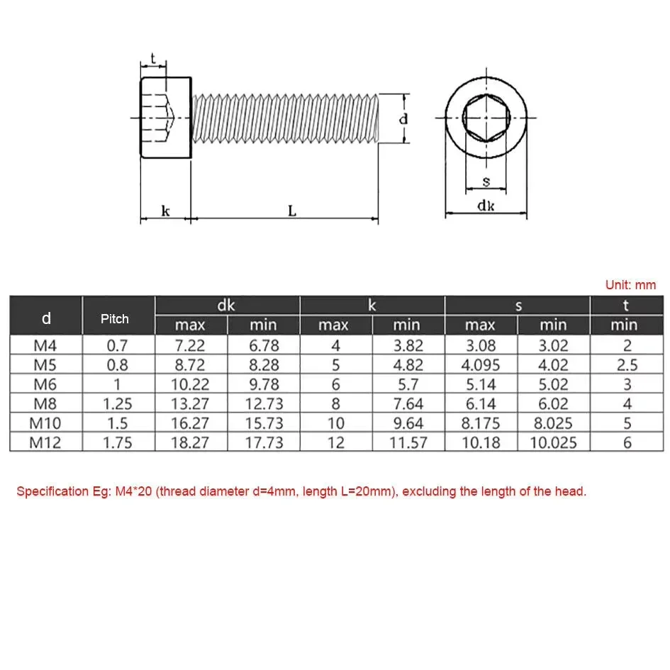 304 Stainless Steel Left Thread Cup Head Allen Bolts M3 M4 M5 M6 M8 M10 M12  Reverse Thread Screws