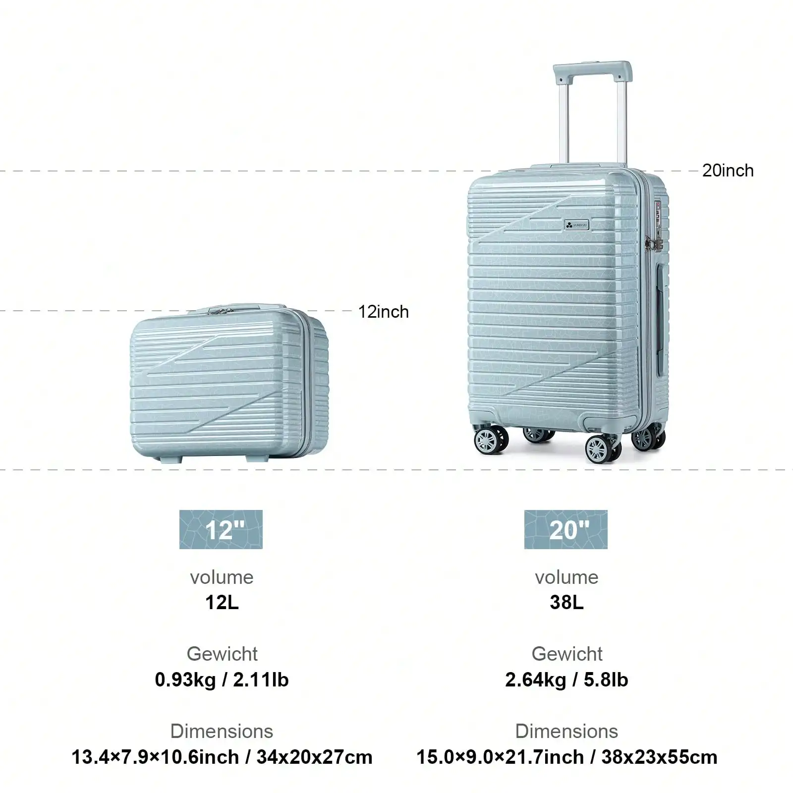 20 Inch Carry On Luggage Hardside Polycarbonate Lightweight Spinner With TSA Lock YKK Zipper Cosmetic Case Airline Approved 4 Wheels Durable Travel Su
