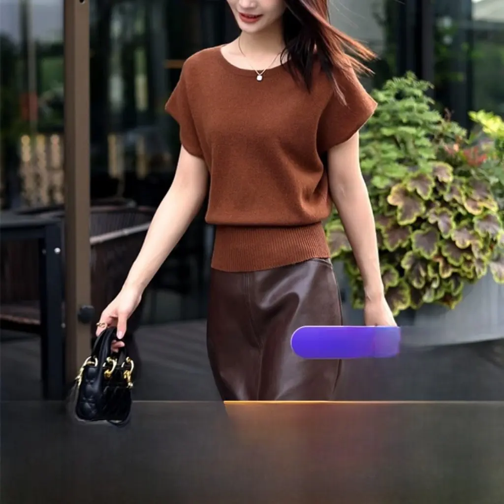 

Women's Seamless round Neck Knitwear New Pure Wool Small Flying Sleeve Layered One-Piece Fully Formed Cardigan