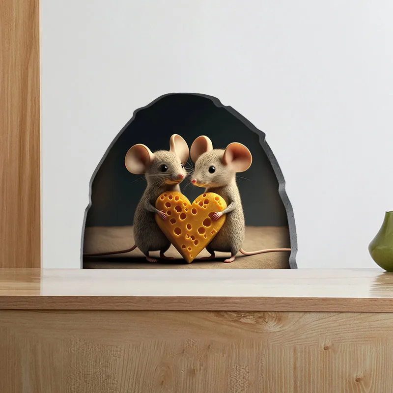 Cute mouse with heart cheese sticker living room sofa background decoration wallpaper home decoration art decal sticker CM19