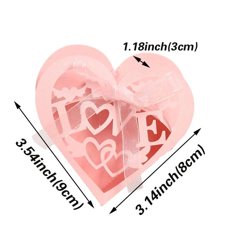 10Pcs Laser Cut Love Heart Candy Gift Box Wedding Gifts Favor Packaging Box With Ribbon Birthday Baby Shower for Guest Supplies