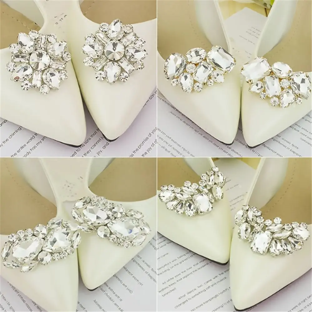 2PCS Rhinestone Brooch Bride Shoe Clip Shiny Decorative Clips Wedding Shoe Decorations Charm Buckle