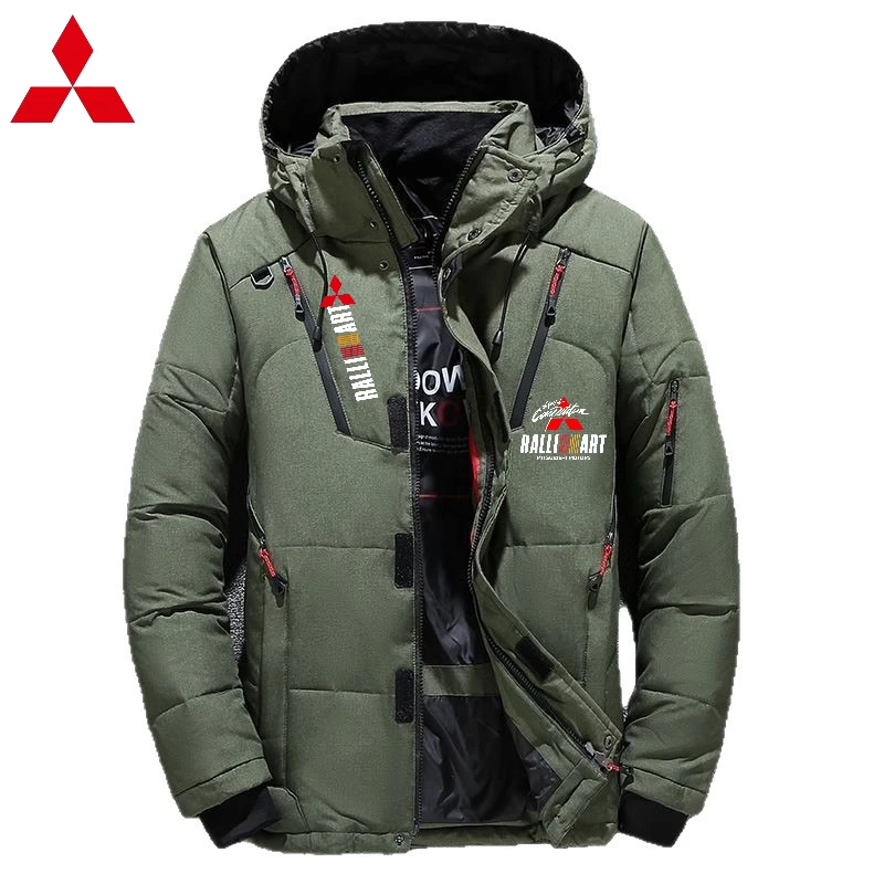 Mitsubishi Down Jacket Men's Mid-Length Winter Casual Outdoor Thickened Hooded Winter Coat Plus Size Hiking Jacket