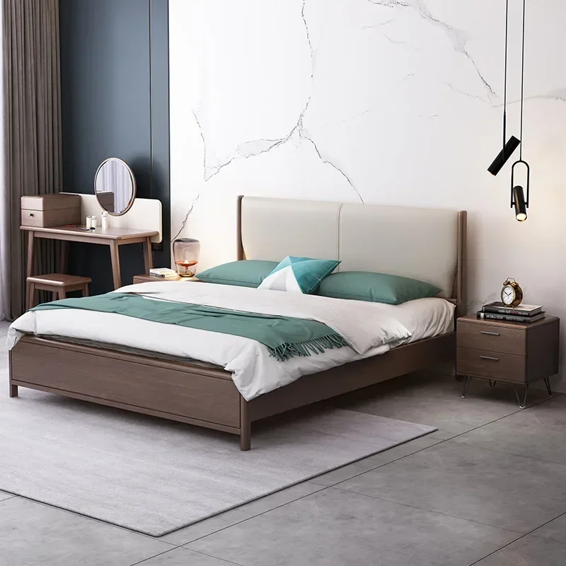 Light Luxury Solid Wood Bed for Apartment Easy Assembly Smooth Surface Long Lasting Space Saving Scratch Resistant