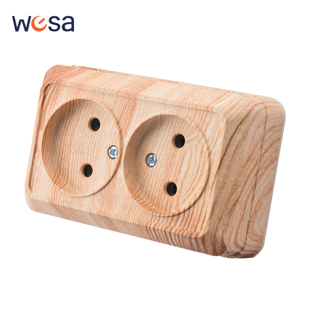 

Wood Classic EU Standard Wall Surface Plugs Socket Not Ground Flame Retardant Paint Plastic Electrical Outlets 250V Surface Home