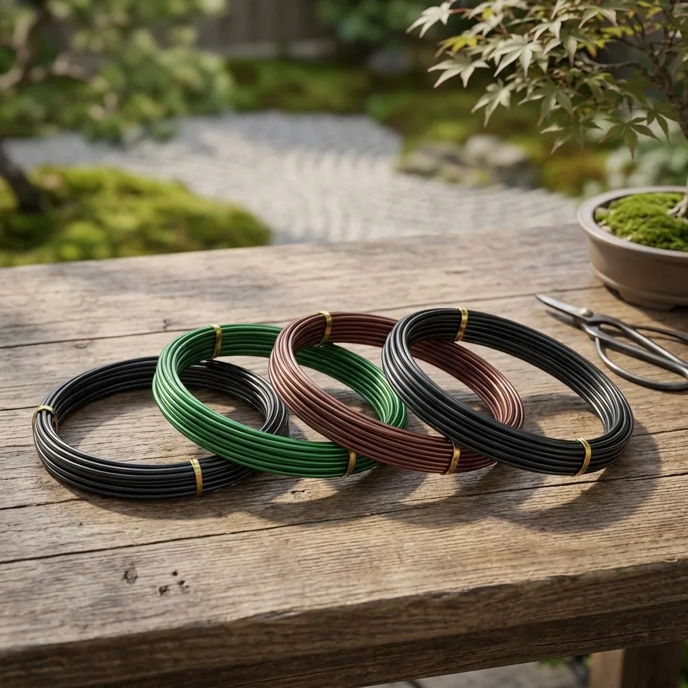 Aluminum Bonsai Training Wire Set 1.0 1.5 2.0mm Anodized Black Brown Green + Diagonal Pliers for Branch Support