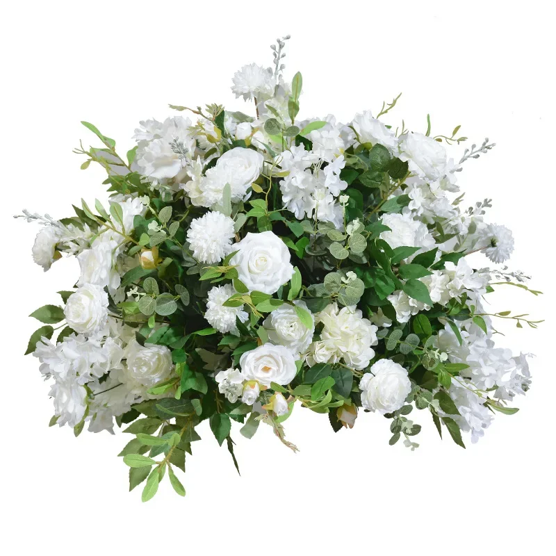 White Rose Green Plants Luxury Wedding Backdrop Decoration Artificial Flower Row Floral Arrangement Arch Props Decor Event Deco