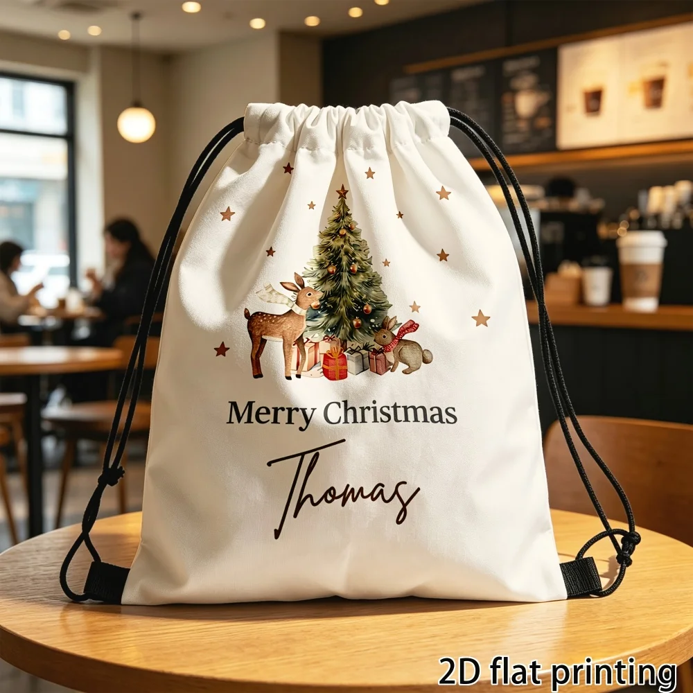 1Pc Custom Name/Text Drawstring Backpack, Personalized Christmas Gift Storage Pouch,Drawstring Closure Design,Suitable for Party