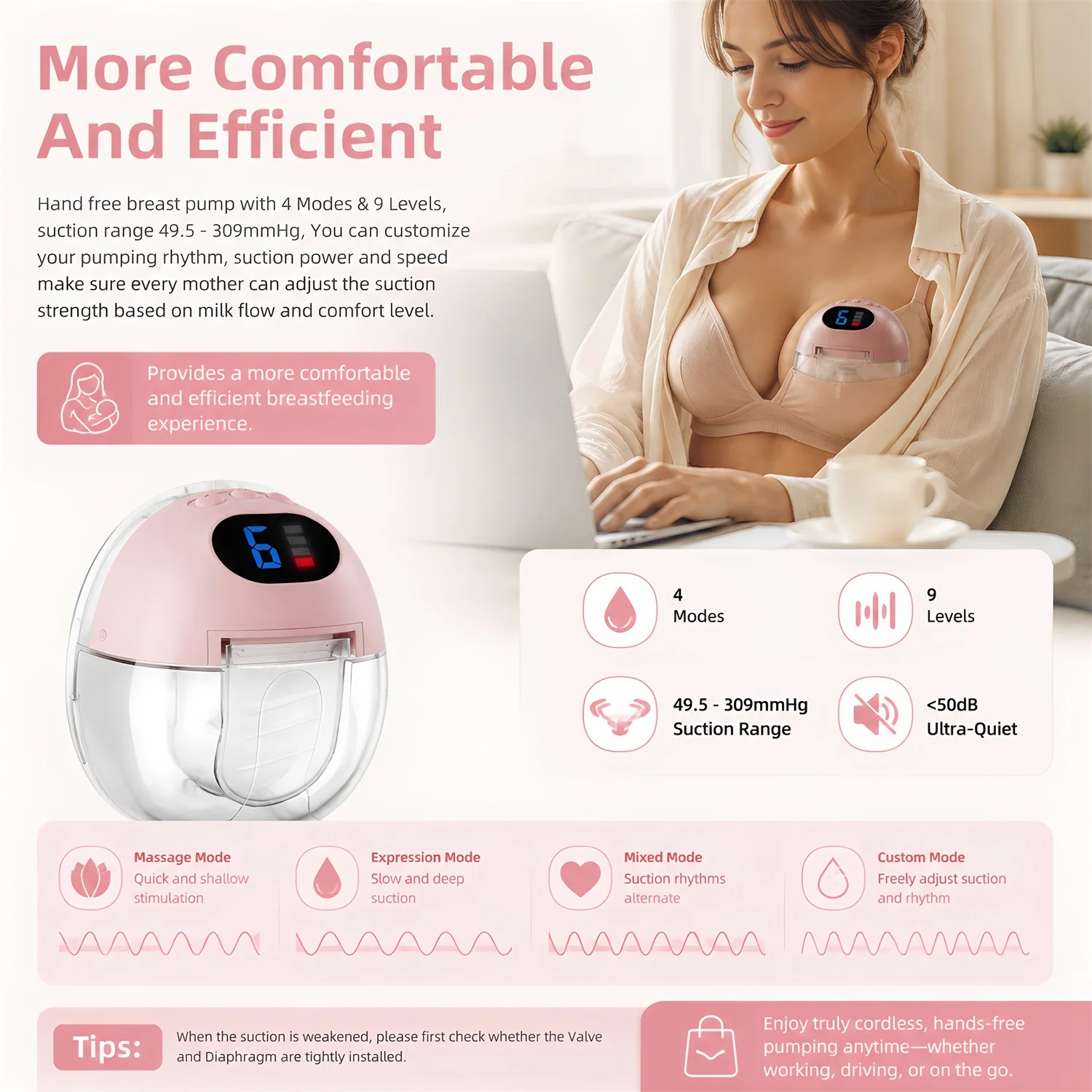 Wearable Breast Pump Hands Free Electric Portable Wearable Breast Pumps Slient BPA-free Breastfeeding Milk Collector view 4