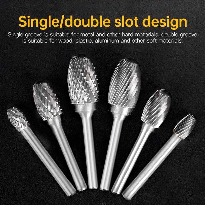 LIDIAO Tungsten Carbide Burr Bit 1pc 6mm Shank Rotary File Power Tools Die Grinder Metal Wood Carving Drill Bit Cutter Milling