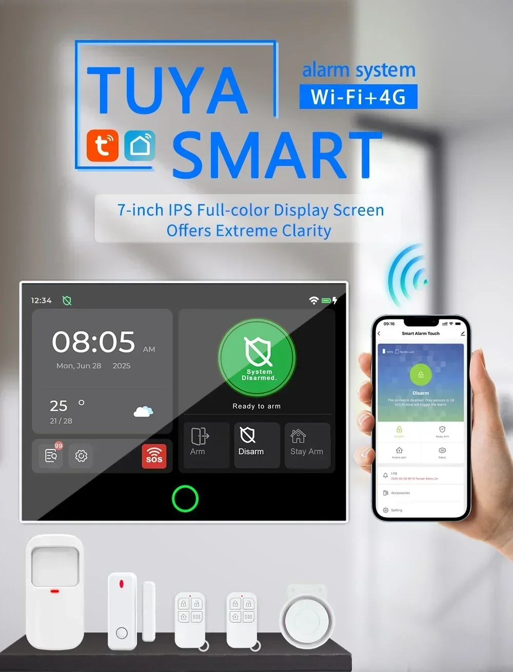 Tuya Smart Home Security System Wireless 4G WiFi GSM Alarm with Door Motion Sensor Alexa Compatible Burglar Alarm