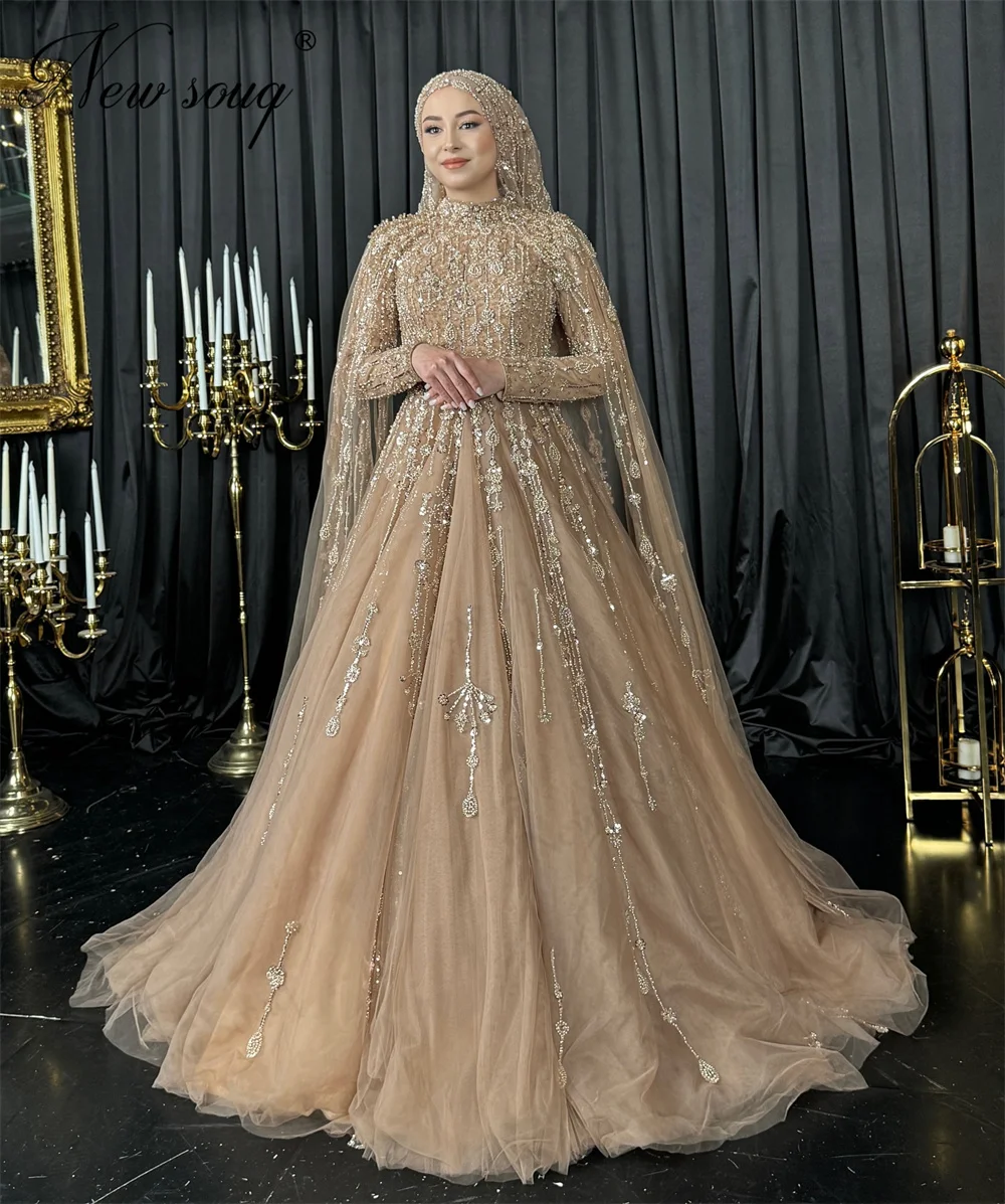 

Middle East Long Sleeves Evening Dresses Customized Beaded Sequins Prom Dress For Women Wedding Party Gowns Vestidos De Cóctel