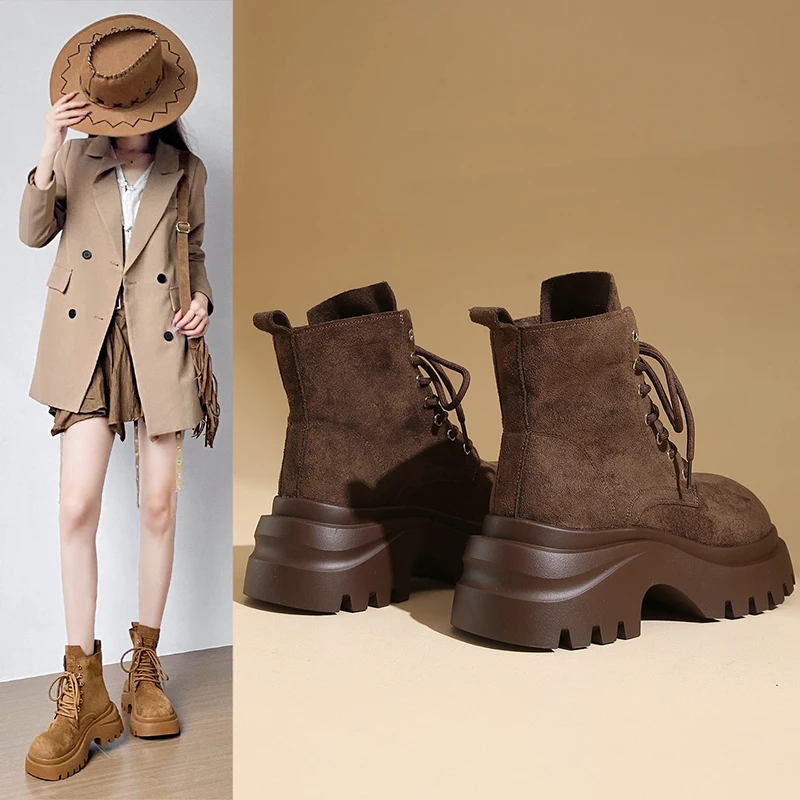 

Ботинки на толстой подошве на платформе, рабочие ботинки из кряква, универсальные стильные ботильоны 7003.