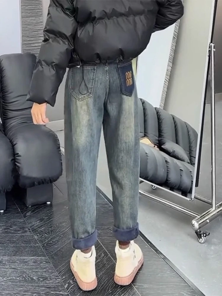 

Джинсы Y2k, новинка 2025, женские джинсовые брюки, большой размер, с высокой талией, эластичный дизайн, модные женские брюки в стиле ретро, брюки-харун