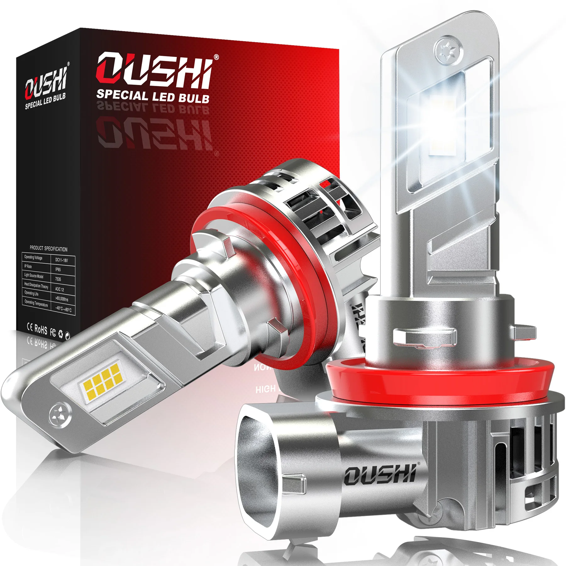 2er-Set Mini H8 H11 LED-Scheinwerfer-Turbo-Lampen für Auto-Nebelscheinwerfer mit Lüfter, ohne Batterie