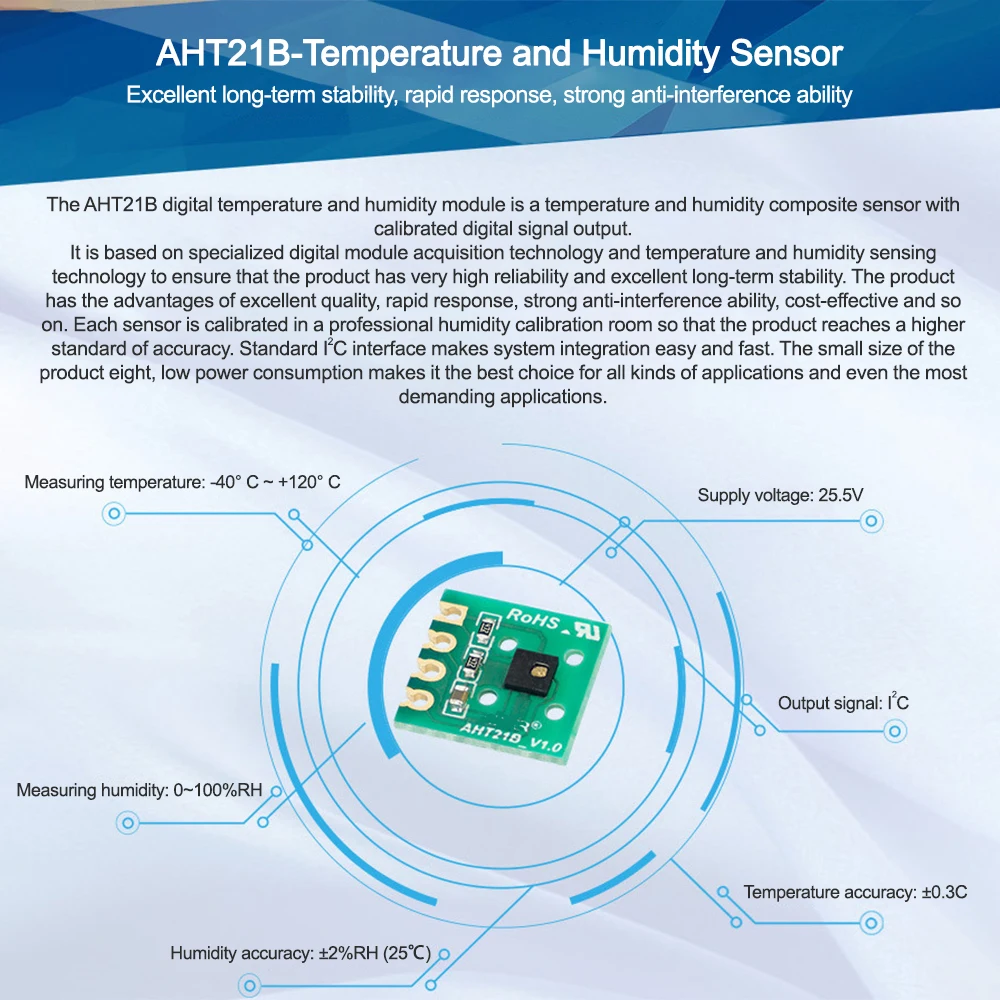 高温湿度センサー,高精度,i2c通信,sht20の交換,DC2-5.5Vプローブプローブ,aht21