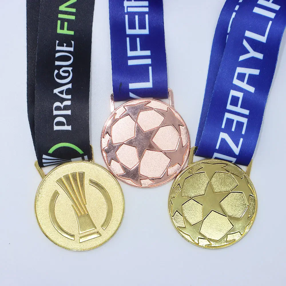 Cheap metal blank ribbon gold silver bronze sports medal customized football medal