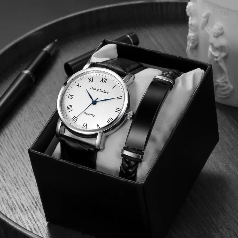 Foreign Trade Popular Style Trendy Simple Fashion Suit Men's Watch Bracelet Watch Box Blue Needle Men's Business Watch