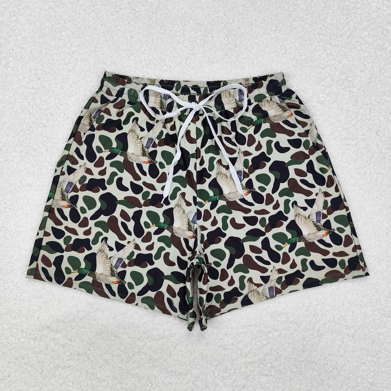 Wholesale Adult Shorts Swimming Trunks Clothes Swimsuit Green Camo Ducks Pocket Swimwear Clothing