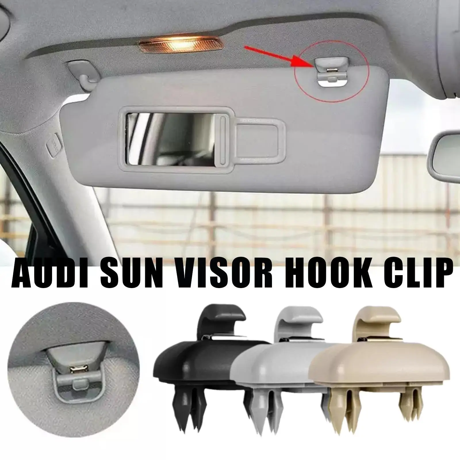 Sun Visor Clip Hook Holder to 8U0857562 8E0857562 for Audi A1 A3 A4 A5 Q3 Q5 2013 2014 2015 High Quality Plastic Gray Beige V4I0 