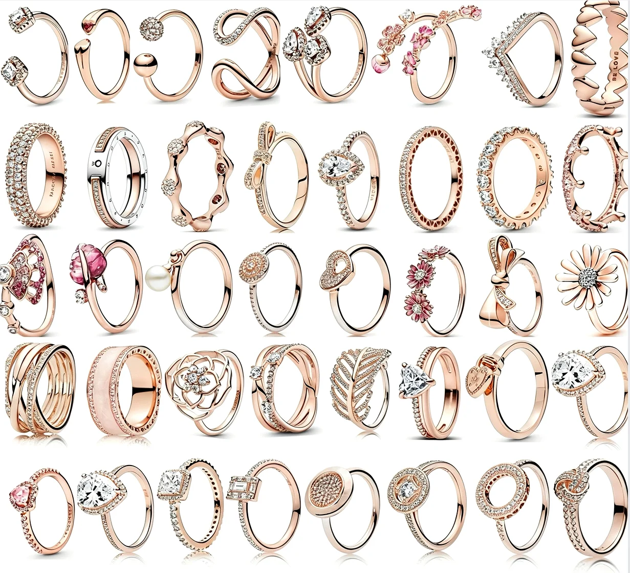 925 Silver Rose Gold Series Trendy Ring, Men's and Women's Styles, Suitable for Daily and Banquet Wear, Boutique Gift