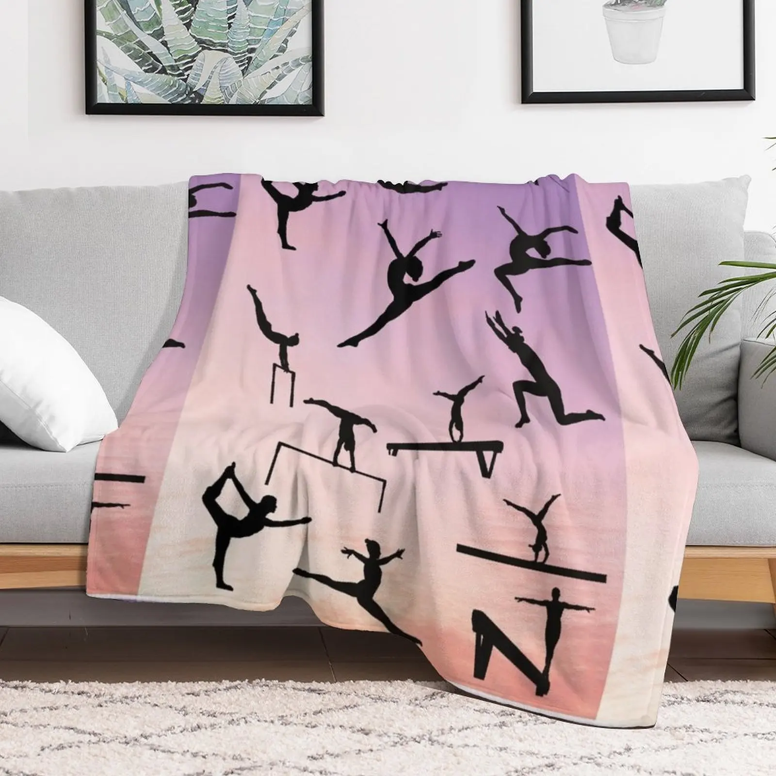 Silhouette of Female Gymnast in Sunset Throw Blanket decorative Decorative Beds christmas decoration Blankets