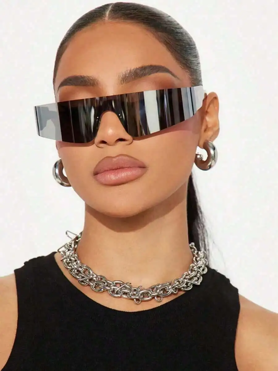 

Frameless Wraparound Futuristic Sunglasses For Women Y2K Style Streetwear Daily Wear