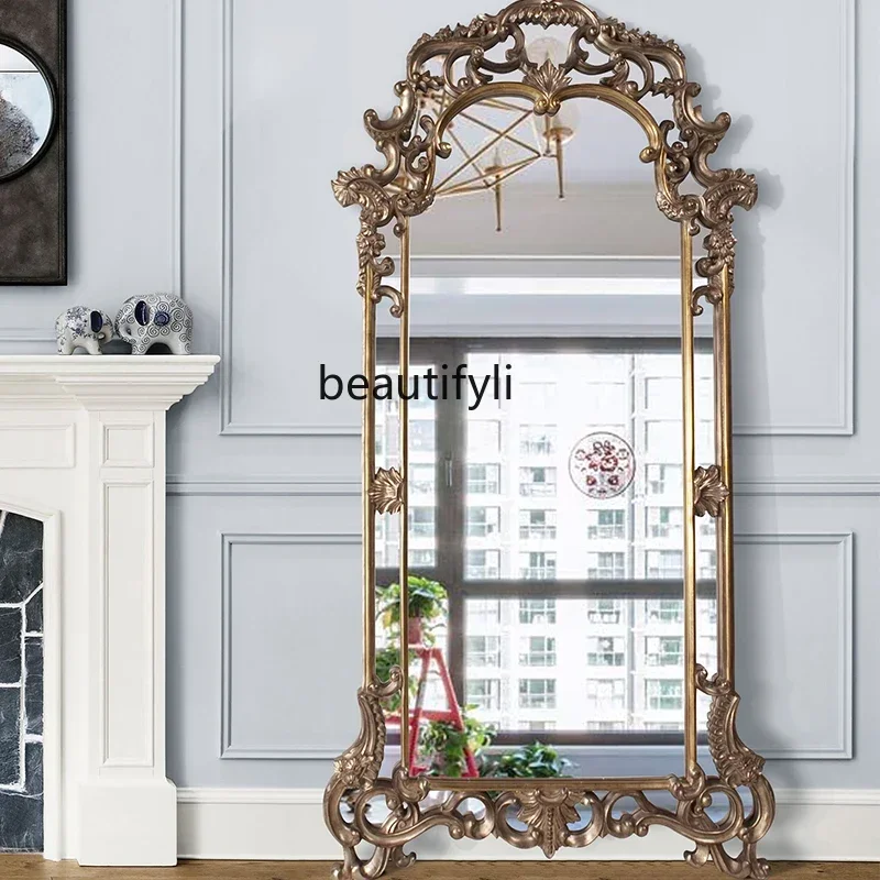 SS Light luxuryFull-length mirror full-body floor mirror art, shape, American square, European and American carved decorative mi