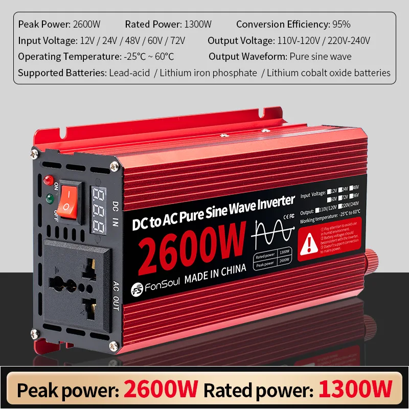 2600W 1600W Pure Sine Wave Off Grid Inverter 12V 24V 48V 60V 72V DC to AC 220V 230V 240V 1.5KW 2.5KW Inverters For Car Battery - view 5