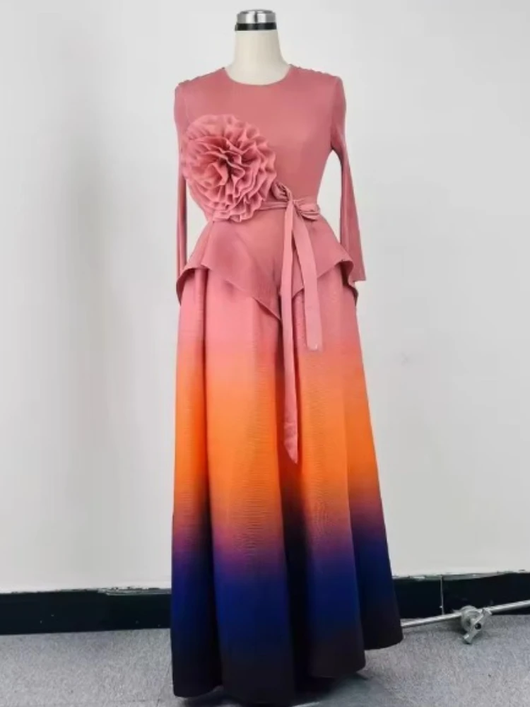 

ANLAN Pleated Two-piece Set Gradient Full Sleeves Elegant Top + Fold A-line Skirt for Women 2025 New Luxury Party Clothes 5AN780