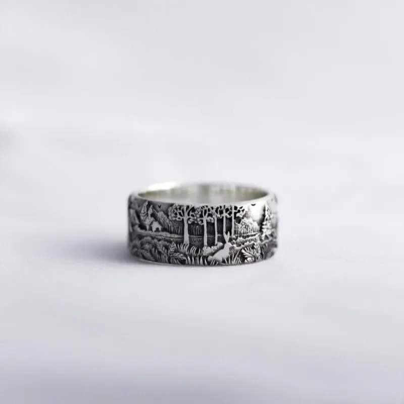 Fashion Wild Men and Women Ring Thailand Silver Deer Forest Ring 925 Silver Ring Hip Hop Style Ring Men and Women Jewelry