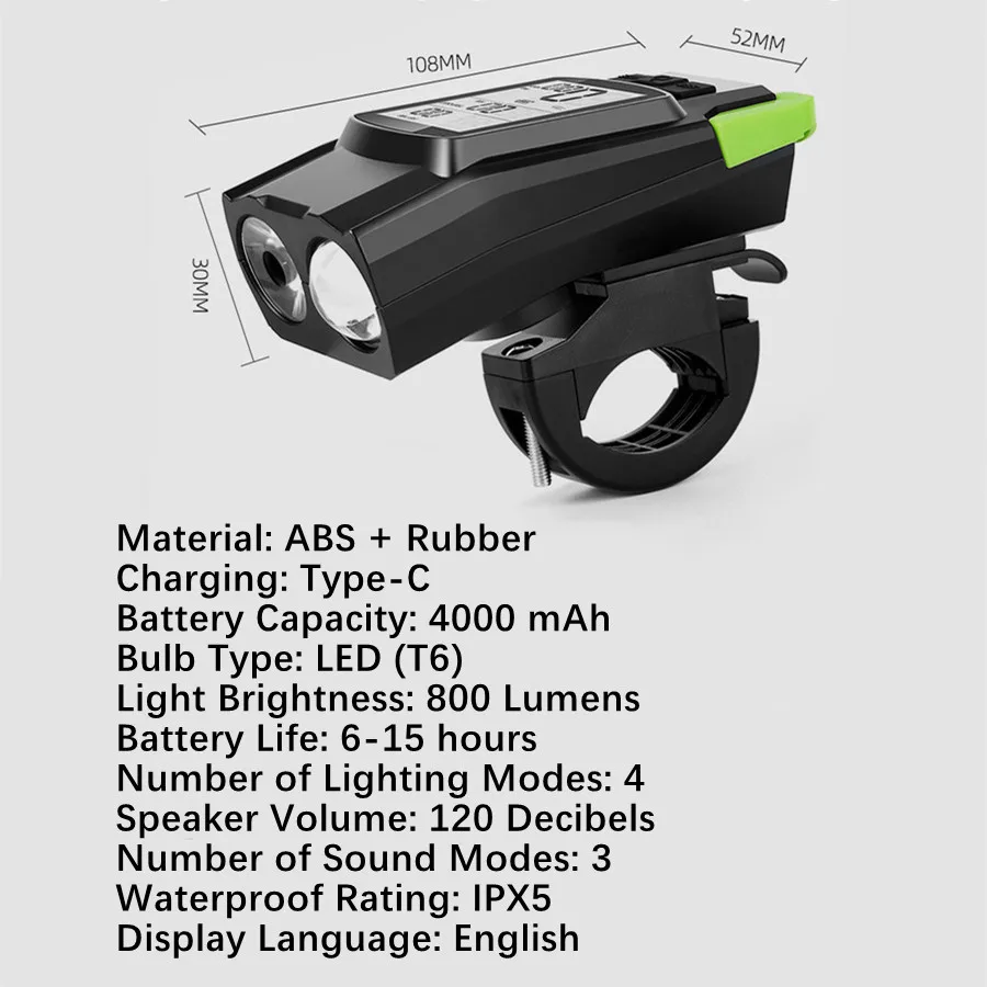 800LM الدراجة العلوي عداد السرعة القرن 3 في 1 قابلة للشحن دراجة الجبهة مصباح الدراجات الكمبيوتر الجبلية ضوء مصباح يدوي مقاوم للماء