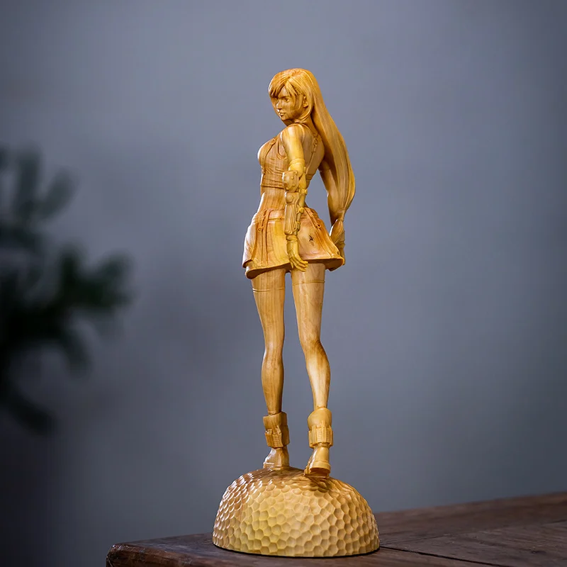 XS587 -20X6X6 CM Cool Girl Boxwood Sculpture Feng Shui Wood Carving Anime CharactersPretty Lady Collection Ornaments