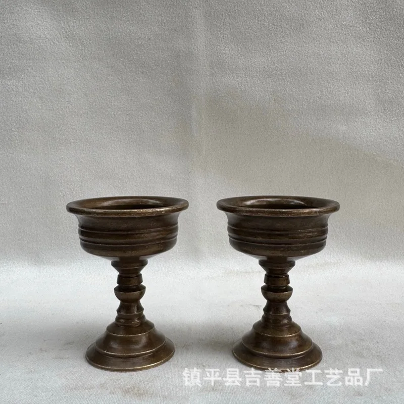 

Античный латунный подсвечник для масляной лампы на высоких ножках для домашнего использования, пара подсвечников для предложений спереди Будды