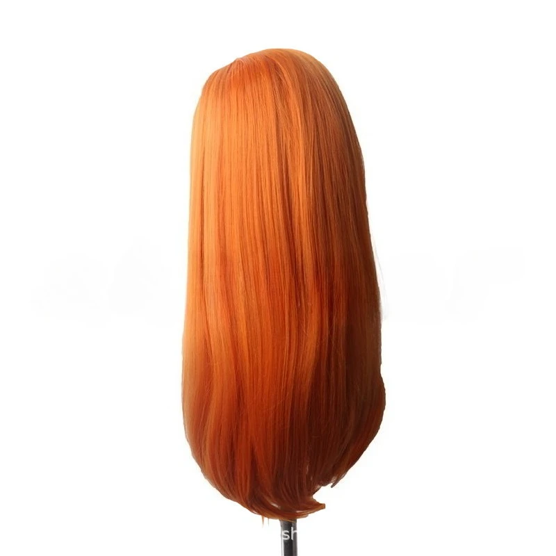 Universal COS wig side-parted ladies' orange long straight synthetic wig headpiece for parties and daily wear