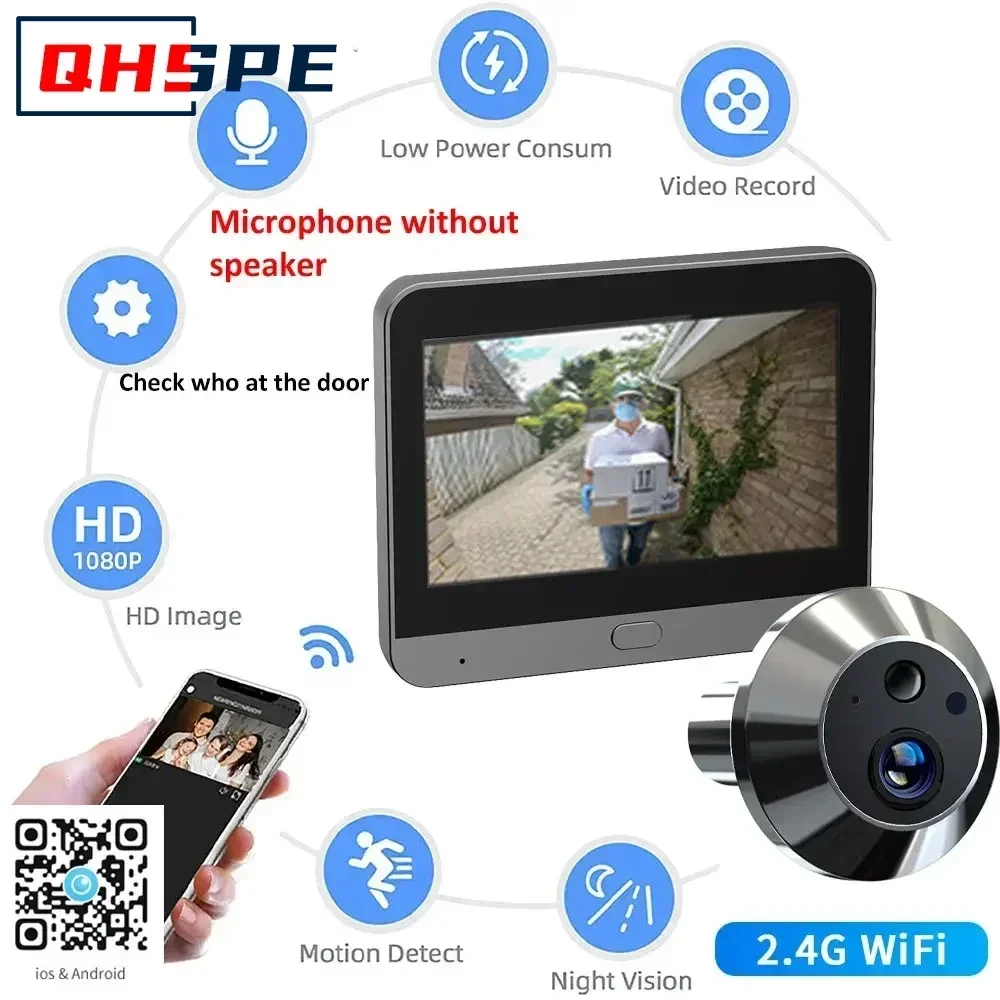 

ICAM365 Wireless Door Camera Peephole Home Security with 4.3' Screen Night Vision PIR Motion Sensor Smart Phone Control
