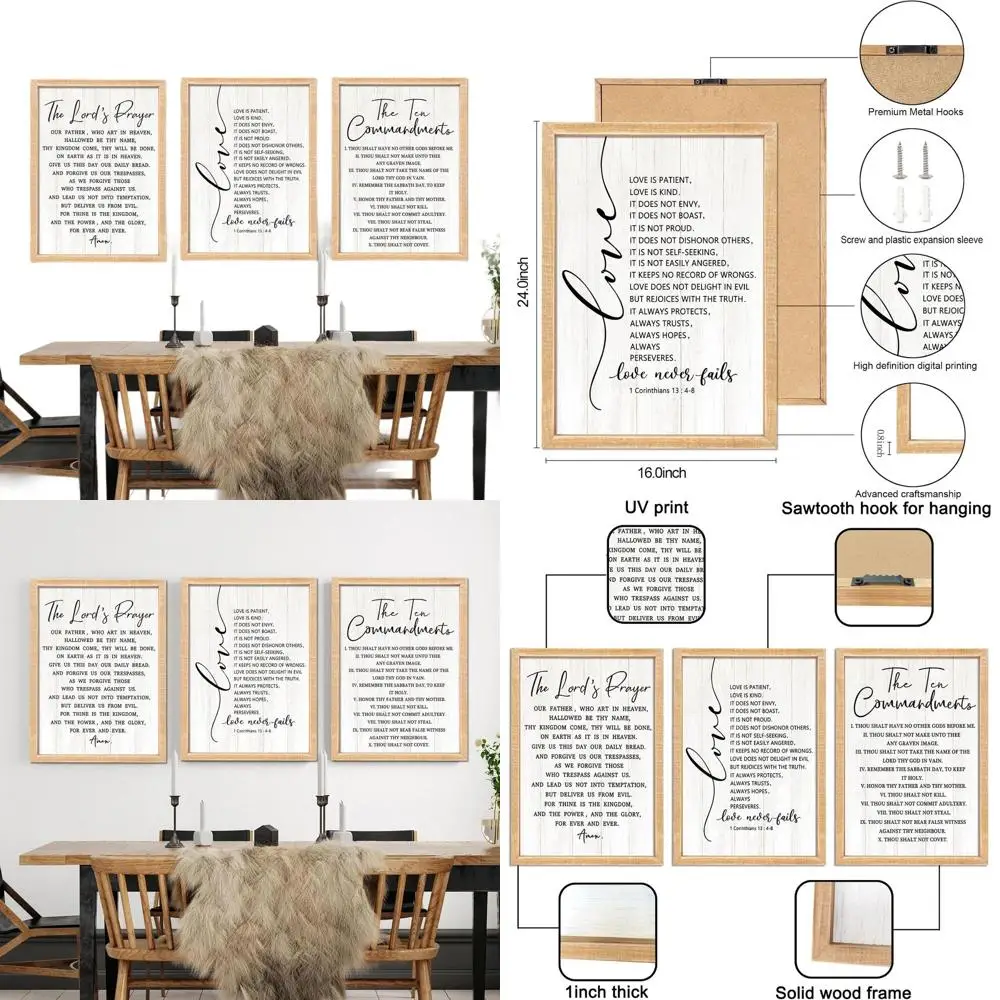 

Set of 3 Vintage Rustic Bible Verse Wall Art, 16x24 - Retro Christian Quotes, Cottagecore Religious Inspiration for Home Decor