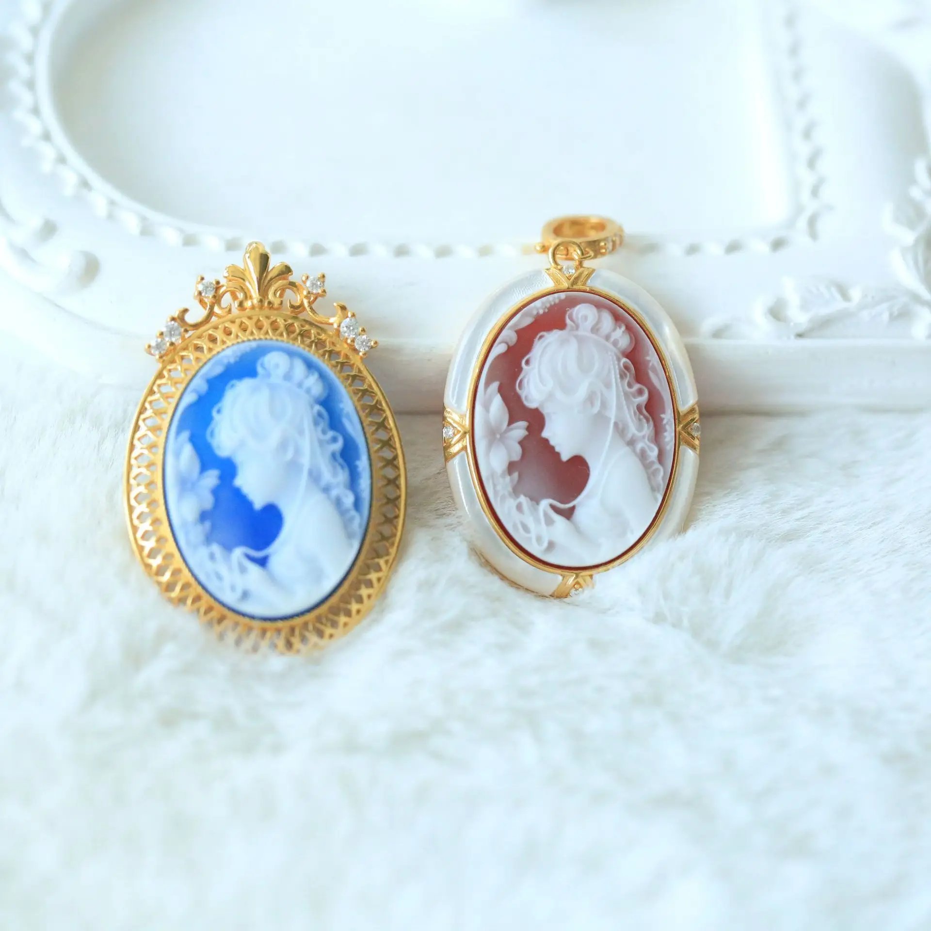 S925 Sterling Silver Onyx Cameo Muse Pendant Medieval