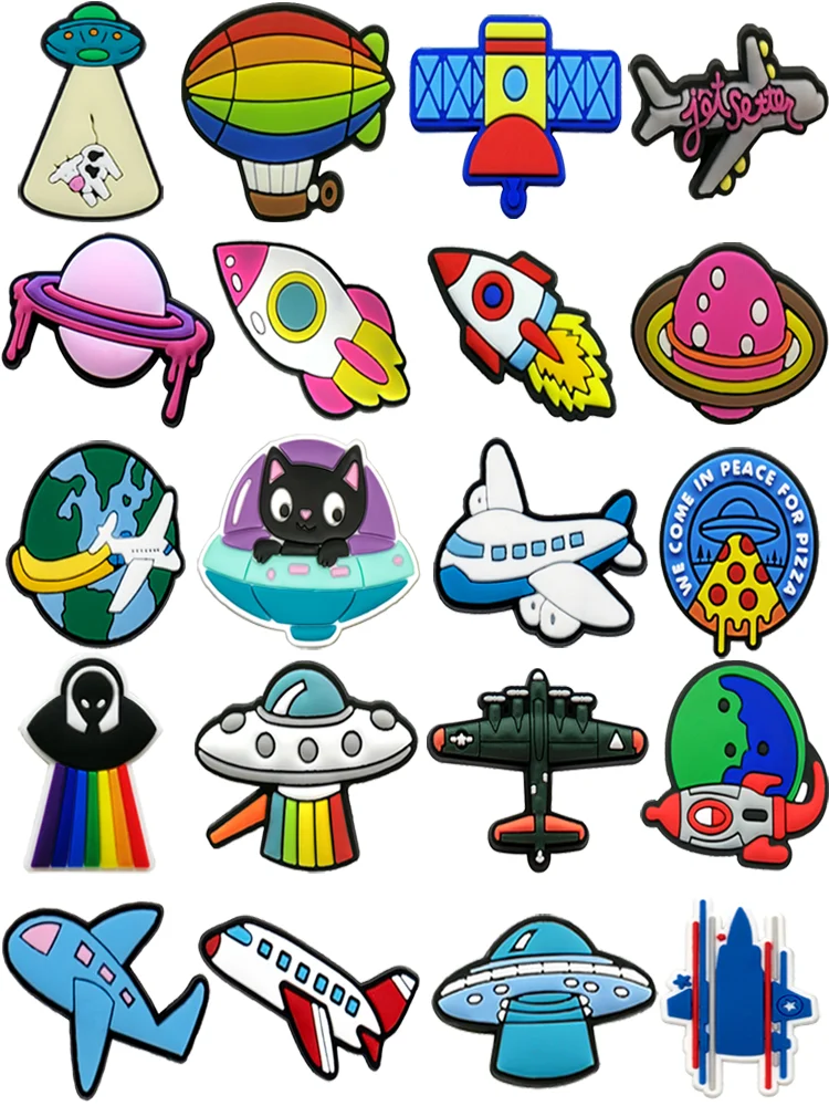 Breloques pour chaussures d'avion, décoration pour enfants, fusée, épingle de ballon à Air chaud pour sandales, soucoupe volante, boucle de sabot extraterrestre, 1/20 pièces