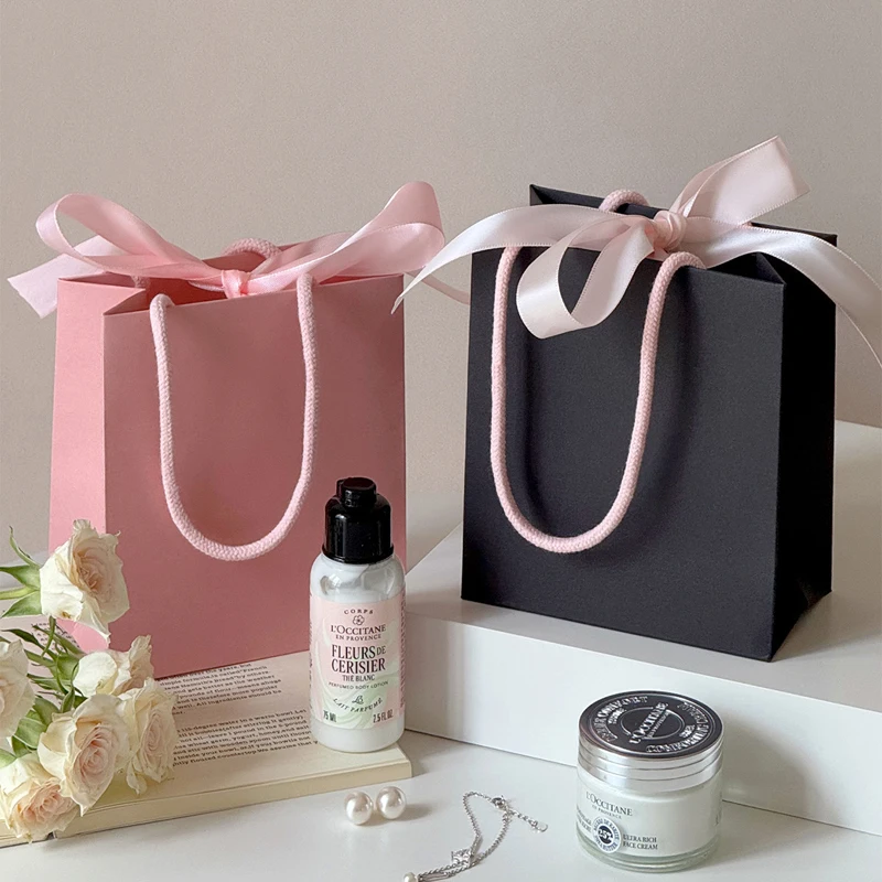 20pcs Silk Ribbon Small Gift Bags For Wedding Birthday Party Jewelry Cosmetic Perfumes Packaging Bag Custom LOGO Paper Bag view 2