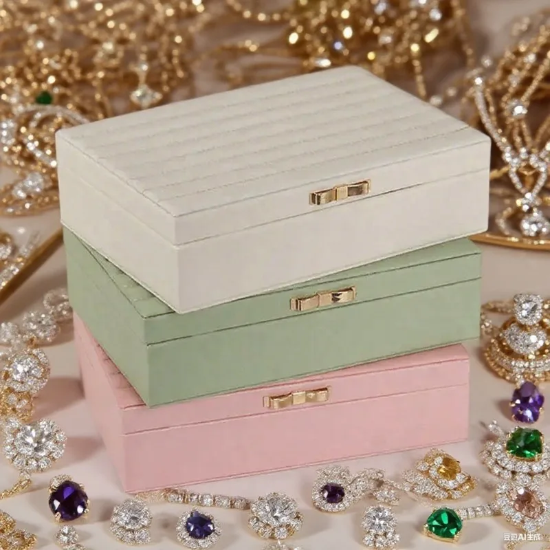 

Pu Leather Jewelry Storage Case with Magnetic Bowknot Lock for Rings Earrings Necklace Organizer Box